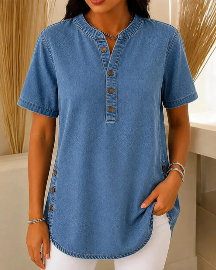 Women's Short Sleeve Henley Button Front Tunic Top