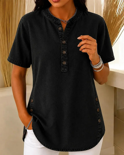 Women's Short Sleeve Henley Button Front Tunic Top