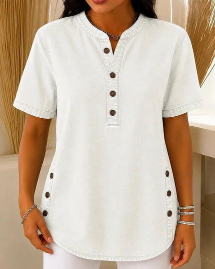 Women's Short Sleeve Henley Button Front Tunic Top