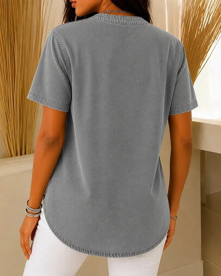 Women's Short Sleeve Henley Button Front Tunic Top