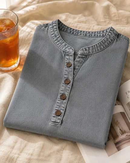 Women's Short Sleeve Henley Button Front Tunic Top