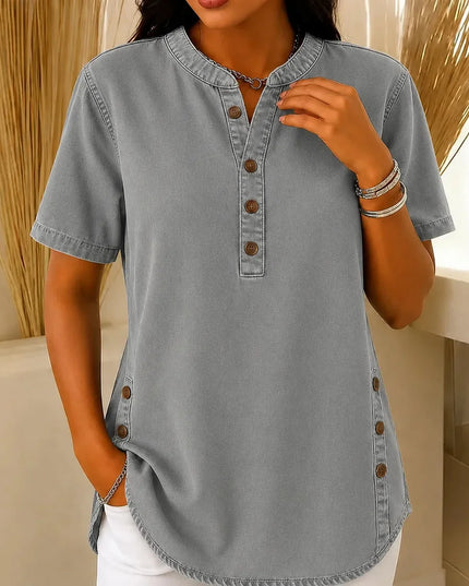 Women's Short Sleeve Henley Button Front Tunic Top