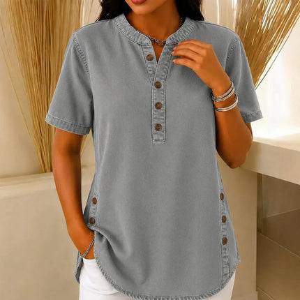 Women's Short Sleeve Henley Button Front Tunic Top