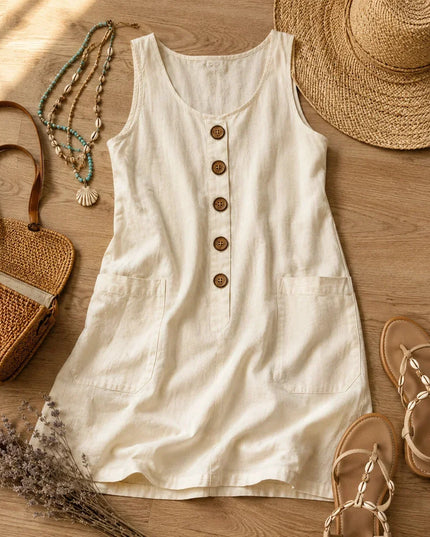 Women's Sleeveless Button Front Pocket Tank Dress