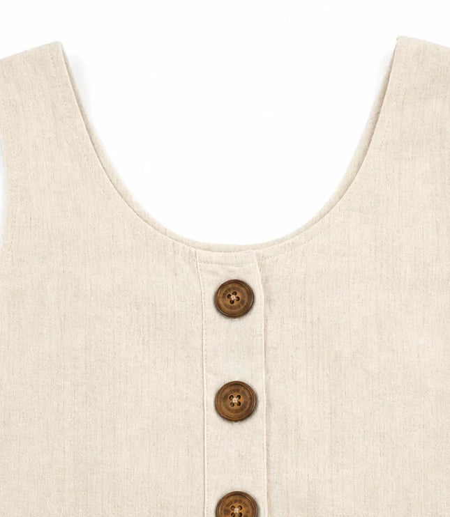 Women's Sleeveless Button Front Pocket Tank Dress