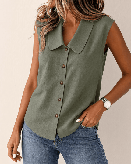 Women's Sleeveless Collared Button-Up Summer Blouse