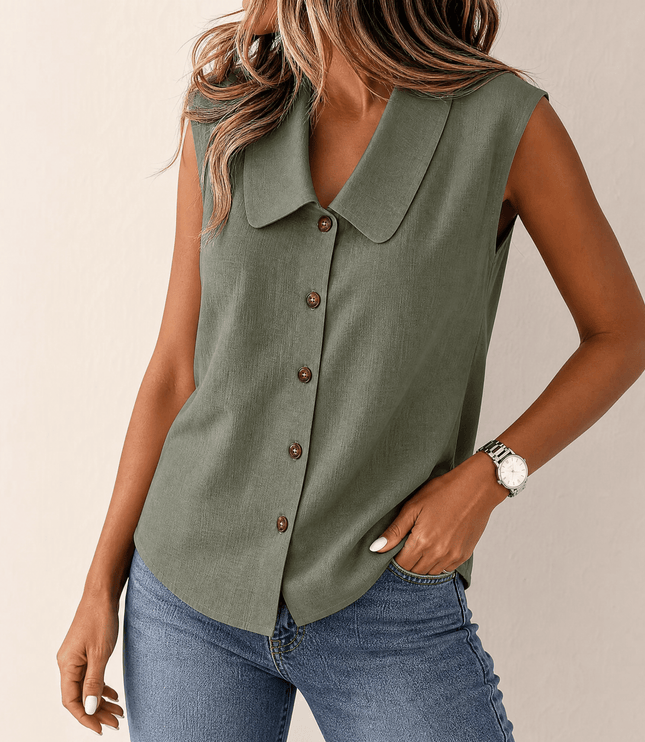 Women's Sleeveless Collared Button-Up Summer Blouse
