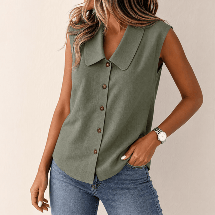 Women's Sleeveless Collared Button-Up Summer Blouse