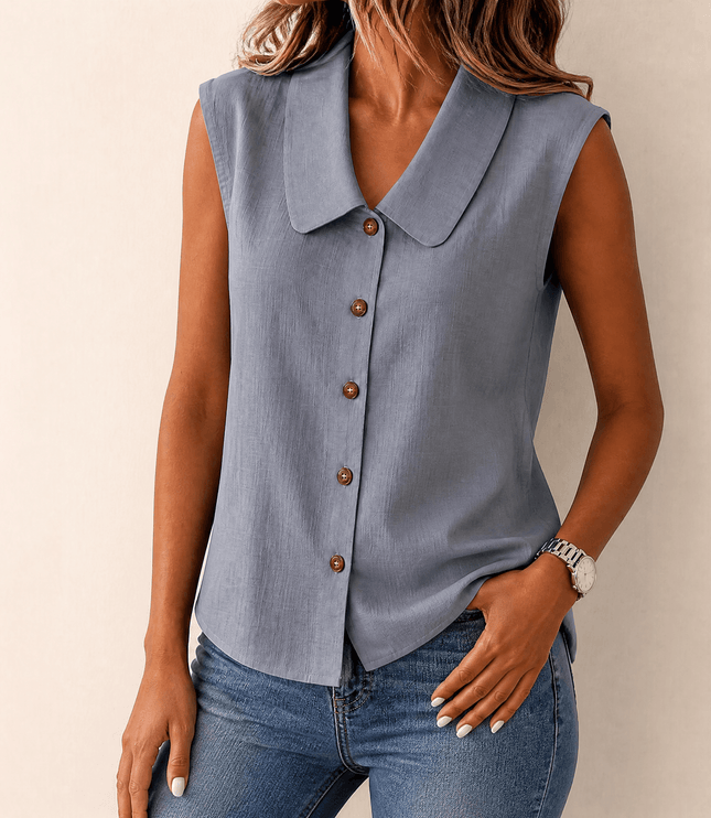 Women's Sleeveless Collared Button-Up Summer Blouse