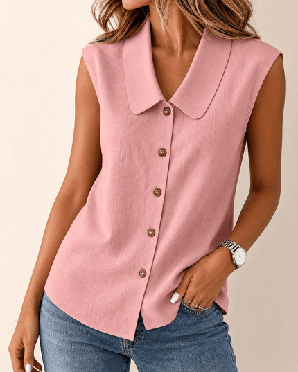 Women's Sleeveless Collared Button-Up Summer Blouse