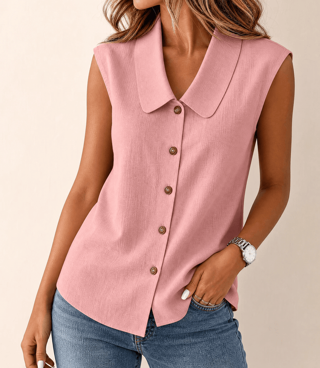 Women's Sleeveless Collared Button-Up Summer Blouse