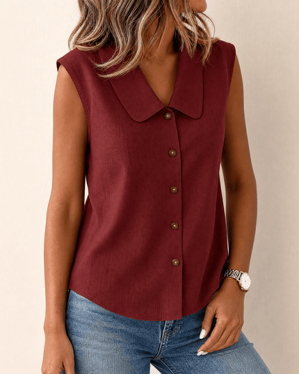 Women's Sleeveless Collared Button-Up Summer Blouse