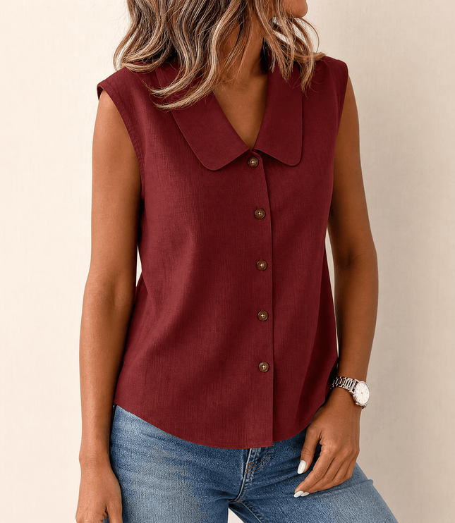 Women's Sleeveless Collared Button-Up Summer Blouse