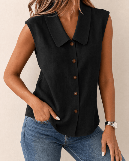 Women's Sleeveless Collared Button-Up Summer Blouse