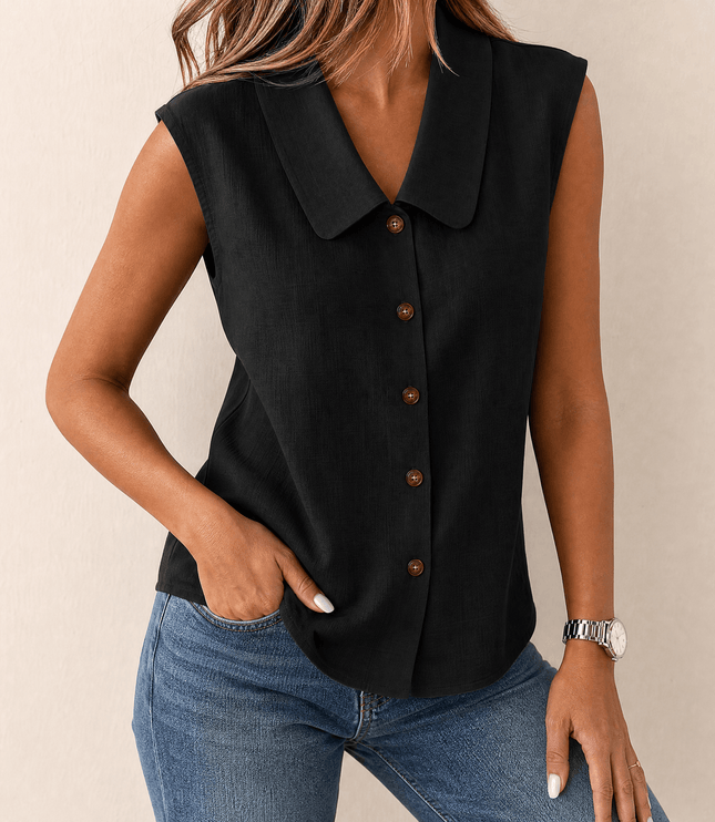 Women's Sleeveless Collared Button-Up Summer Blouse