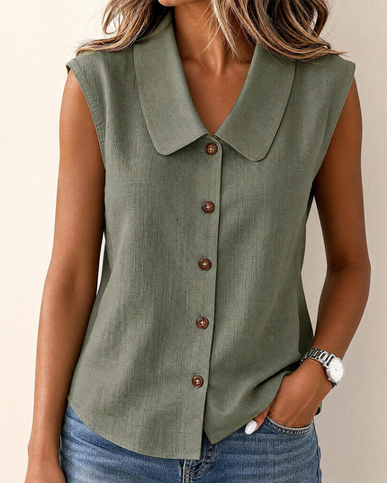 Women's Sleeveless Collared Button-Up Summer Blouse