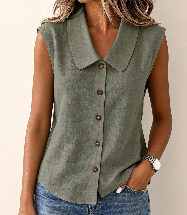 Women's Sleeveless Collared Button-Up Summer Blouse