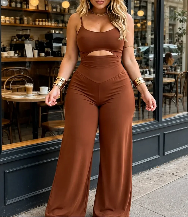 Women's Sleeveless Cutout Wide-Leg Party Jumpsuit