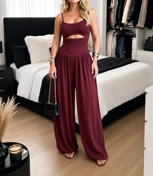 Women's Sleeveless Cutout Wide-Leg Party Jumpsuit