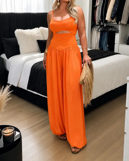 Women's Sleeveless Cutout Wide-Leg Party Jumpsuit