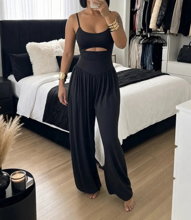 Women's Sleeveless Cutout Wide-Leg Party Jumpsuit