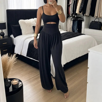 Women's Sleeveless Cutout Wide-Leg Party Jumpsuit