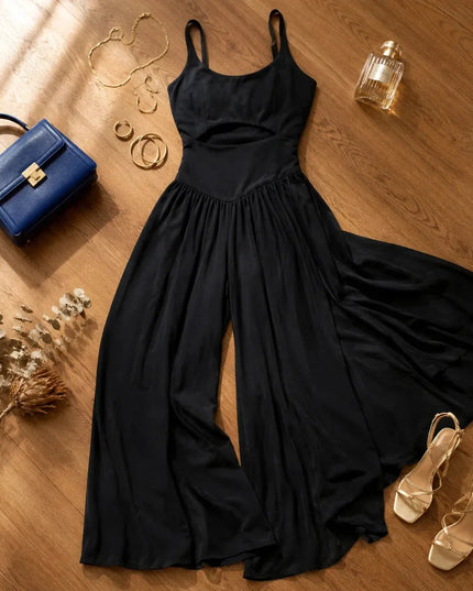 Women's Sleeveless Cutout Wide-Leg Party Jumpsuit