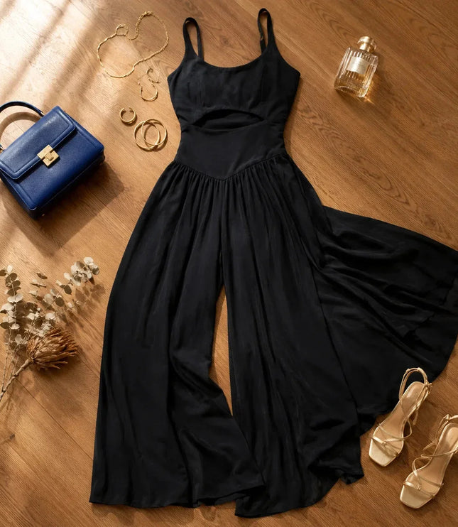 Women's Sleeveless Cutout Wide-Leg Party Jumpsuit