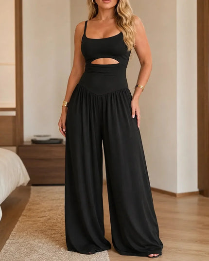 Women's Sleeveless Cutout Wide-Leg Party Jumpsuit