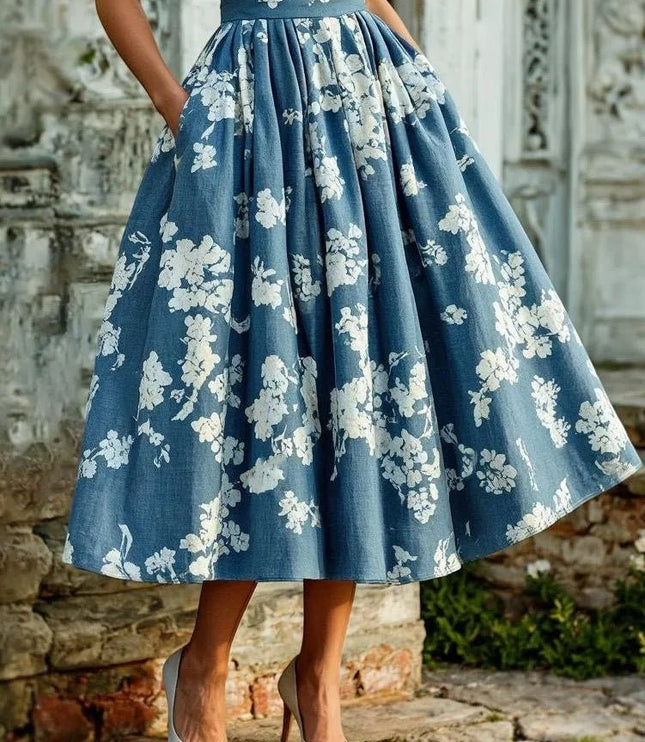 Women's Sleeveless Floral Print Swing Midi Dress