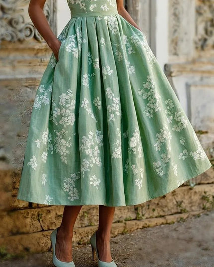 Women's Sleeveless Floral Print Swing Midi Dress