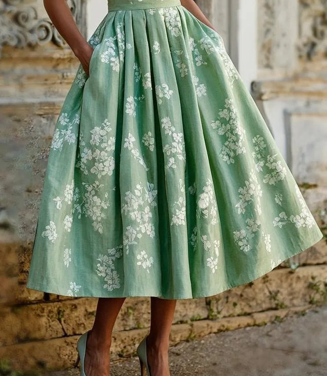 Women's Sleeveless Floral Print Swing Midi Dress