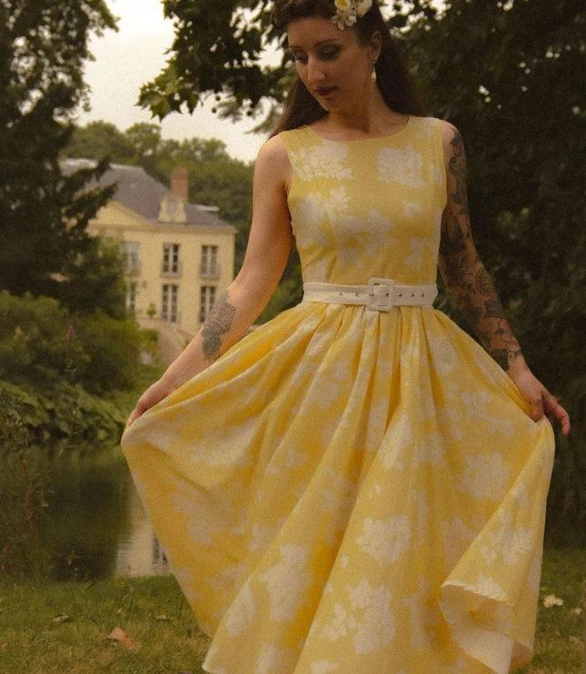 Women's Sleeveless Floral Print Swing Midi Dress
