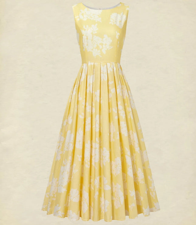 Women's Sleeveless Floral Print Swing Midi Dress