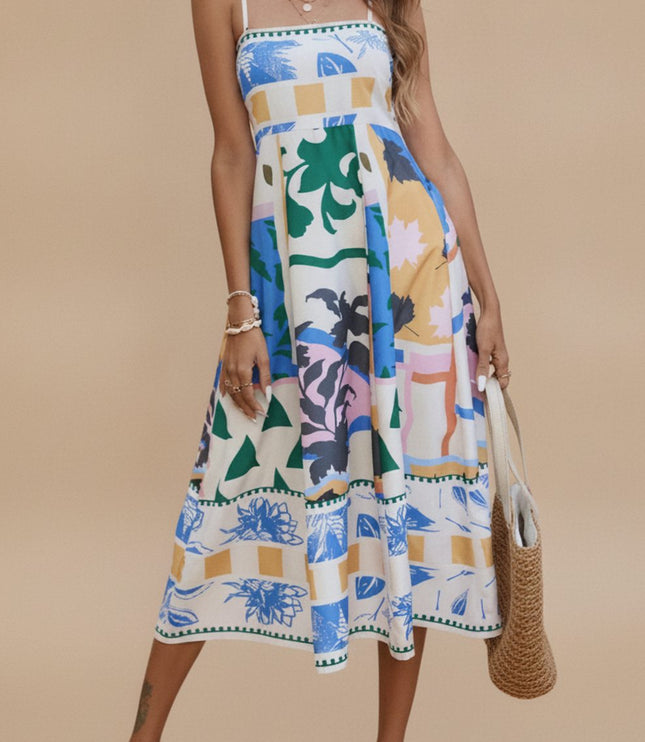 Women's Sleeveless Spaghetti Strap Midi Summer Dress