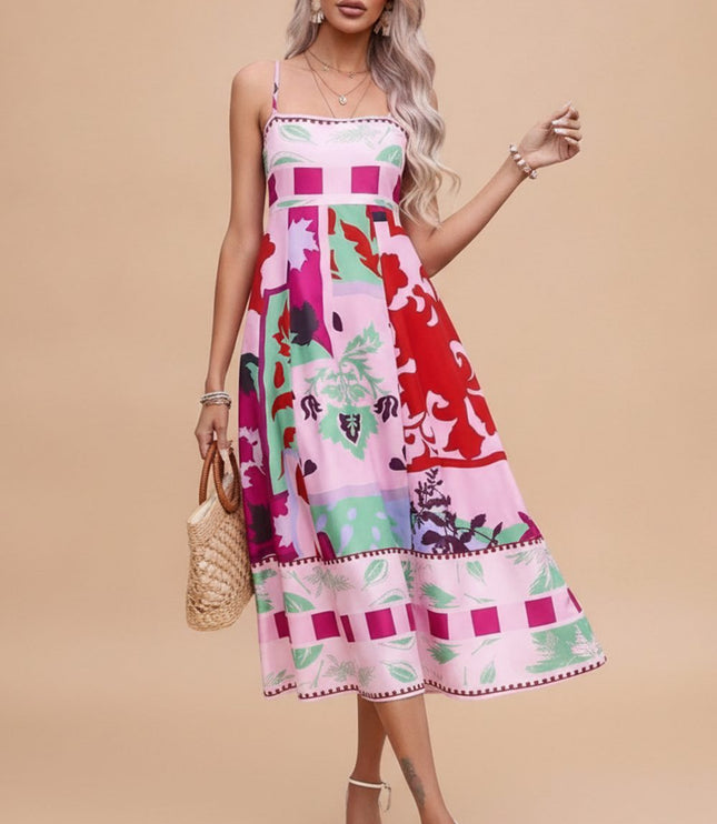 Women's Sleeveless Spaghetti Strap Midi Summer Dress