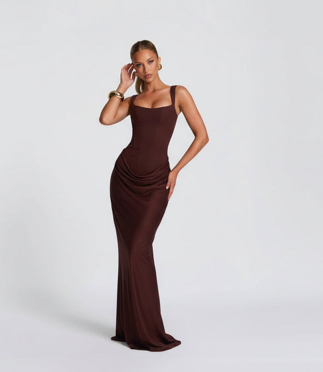 Women's Sleeveless Wide Strap Corset Maxi Dress