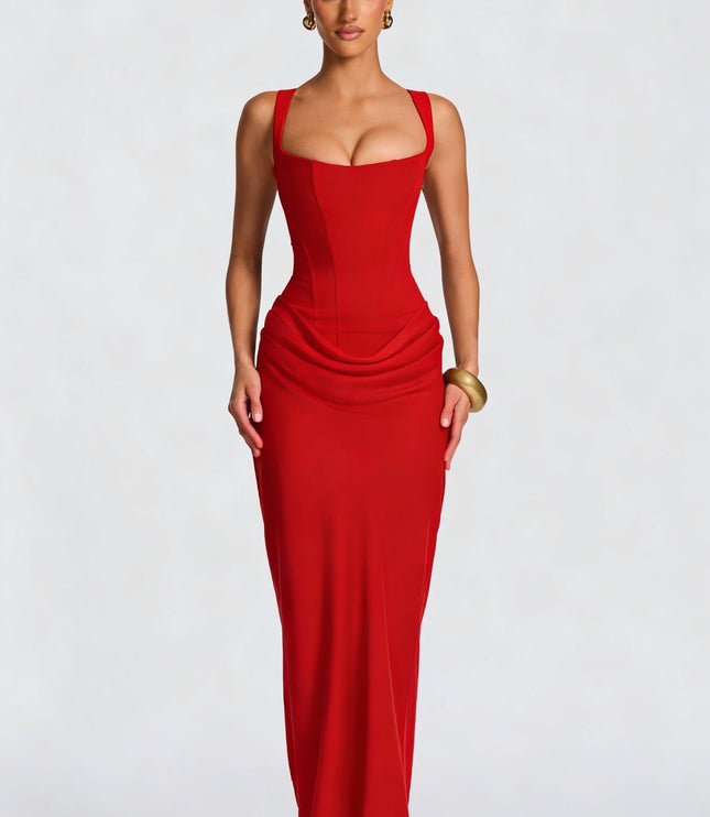 Women's Sleeveless Wide Strap Corset Maxi Dress