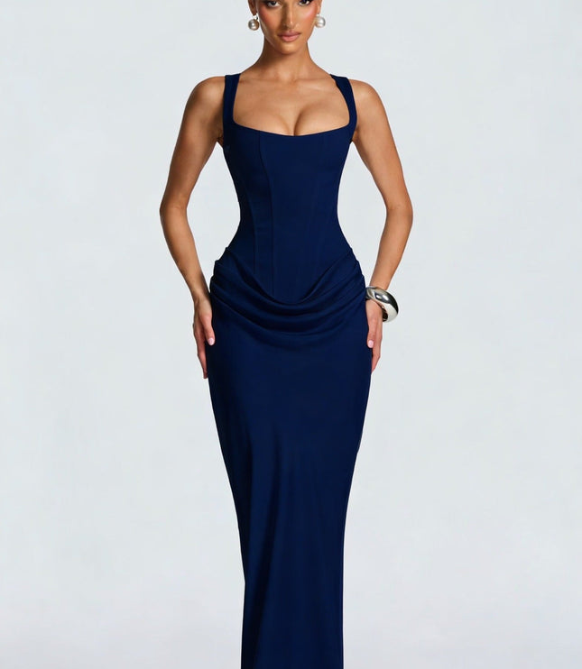 Women's Sleeveless Wide Strap Corset Maxi Dress