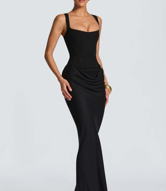 Women's Sleeveless Wide Strap Corset Maxi Dress