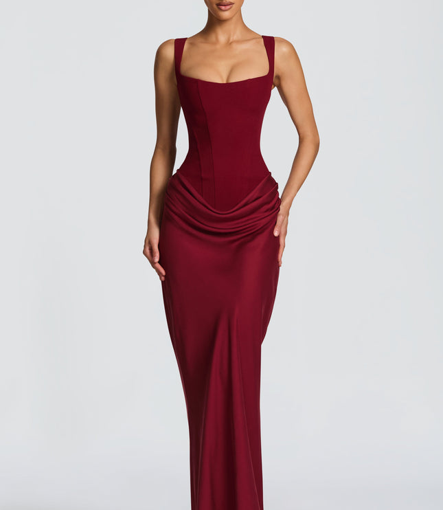 Women's Sleeveless Wide Strap Corset Maxi Dress