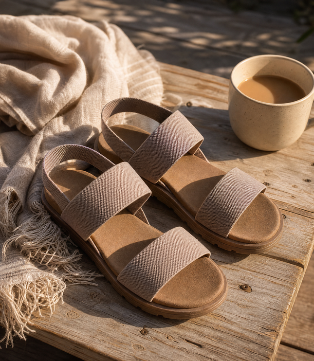 Women's Slip-On Elastic Strap Cushioned Flat Sandals