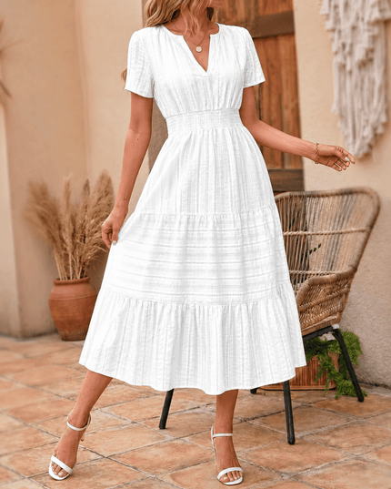 Women's Smocked Waist Tiered Summer Midi Dress