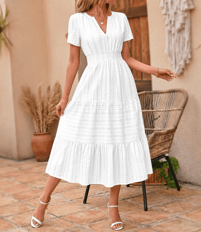 Women's Smocked Waist Tiered Summer Midi Dress