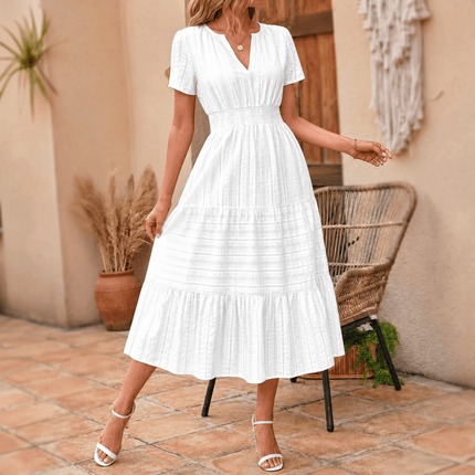 Women's Smocked Waist Tiered Summer Midi Dress