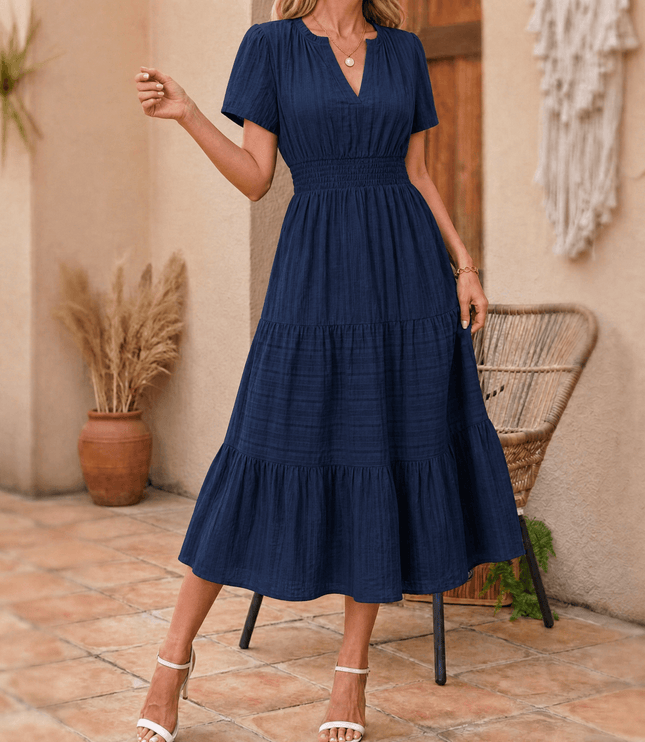 Women's Smocked Waist Tiered Summer Midi Dress
