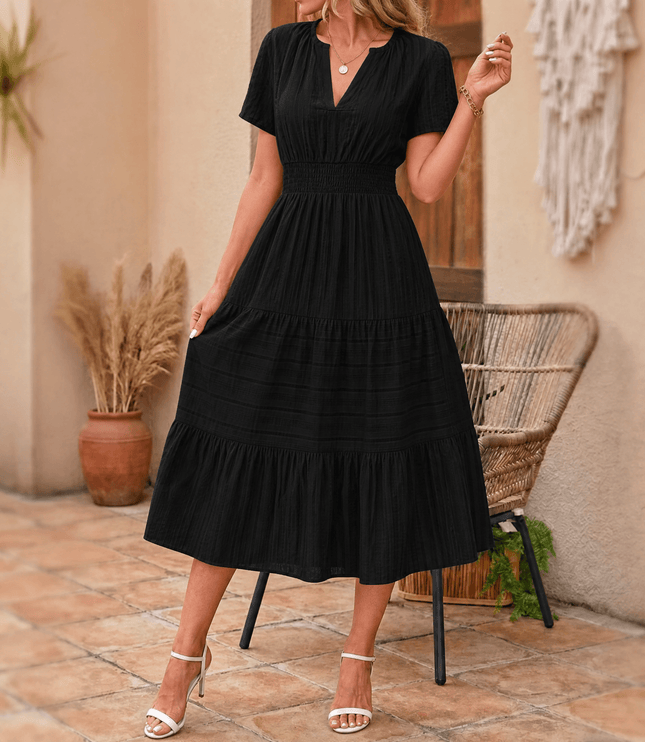 Women's Smocked Waist Tiered Summer Midi Dress