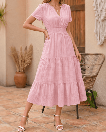 Women's Smocked Waist Tiered Summer Midi Dress