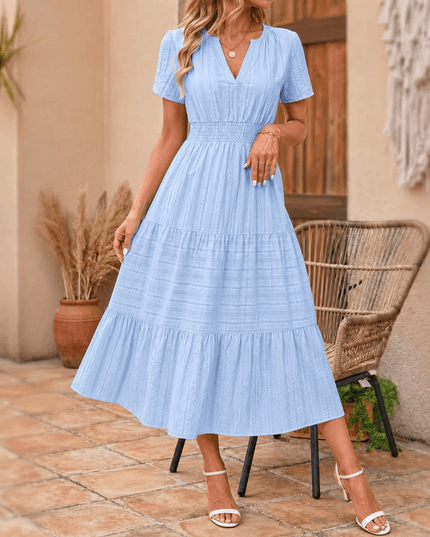 Women's Smocked Waist Tiered Summer Midi Dress