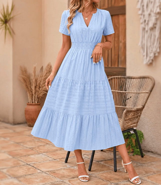 Women's Smocked Waist Tiered Summer Midi Dress